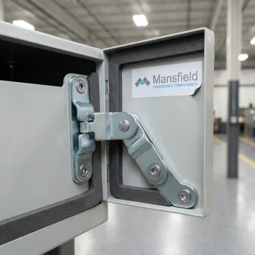 Custom hinge on an electrical enclosure door