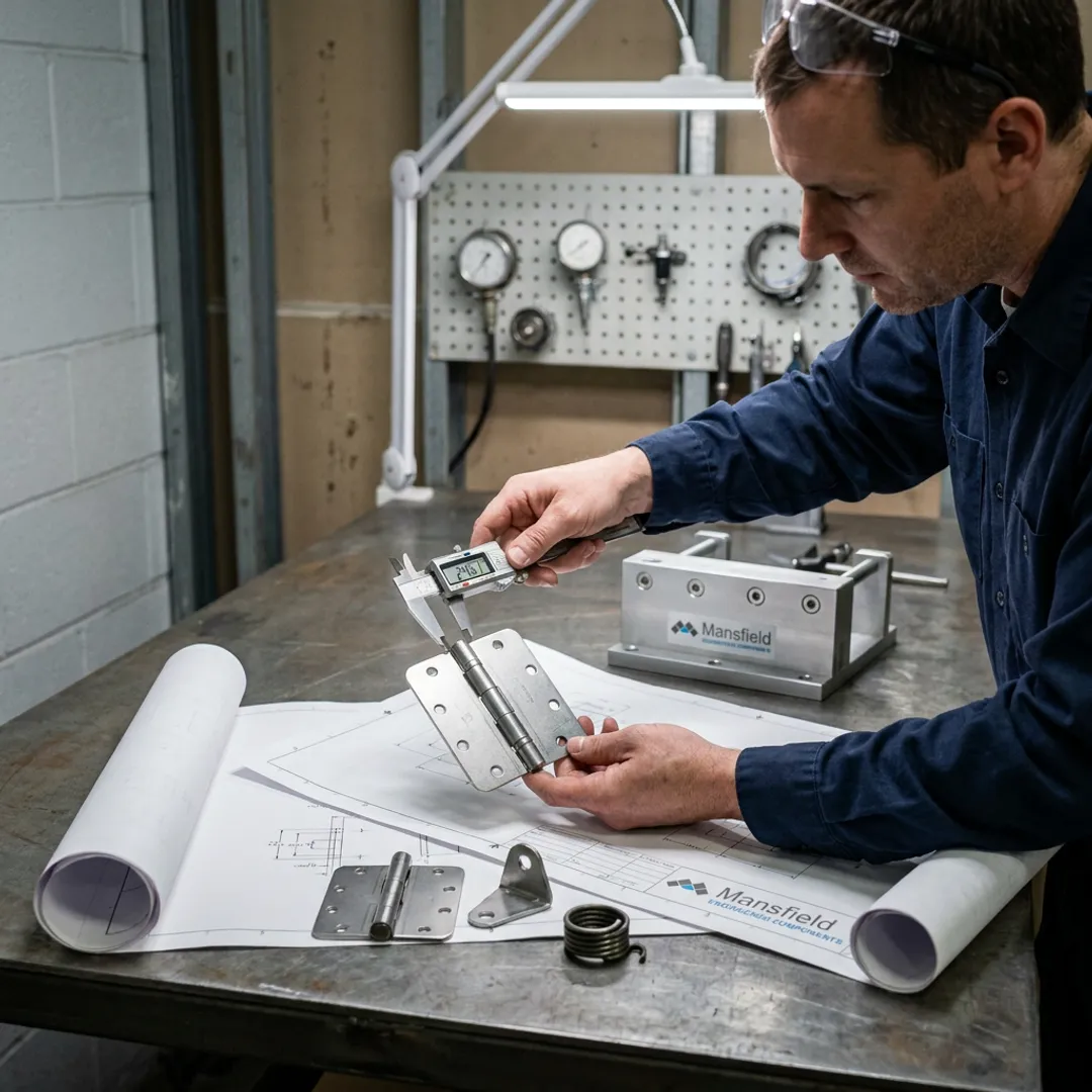 Engineer testing an enclosure hinge prototype