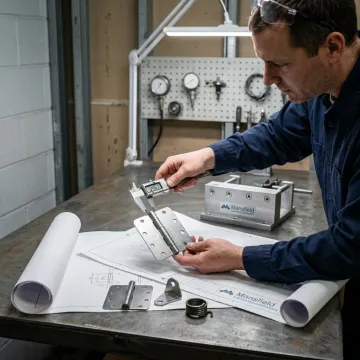 Engineer testing an enclosure hinge prototype