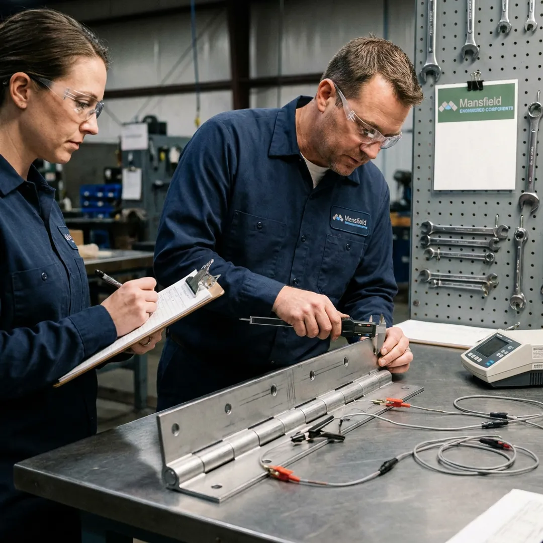 Engineers testing a custom continuous hinge prototype