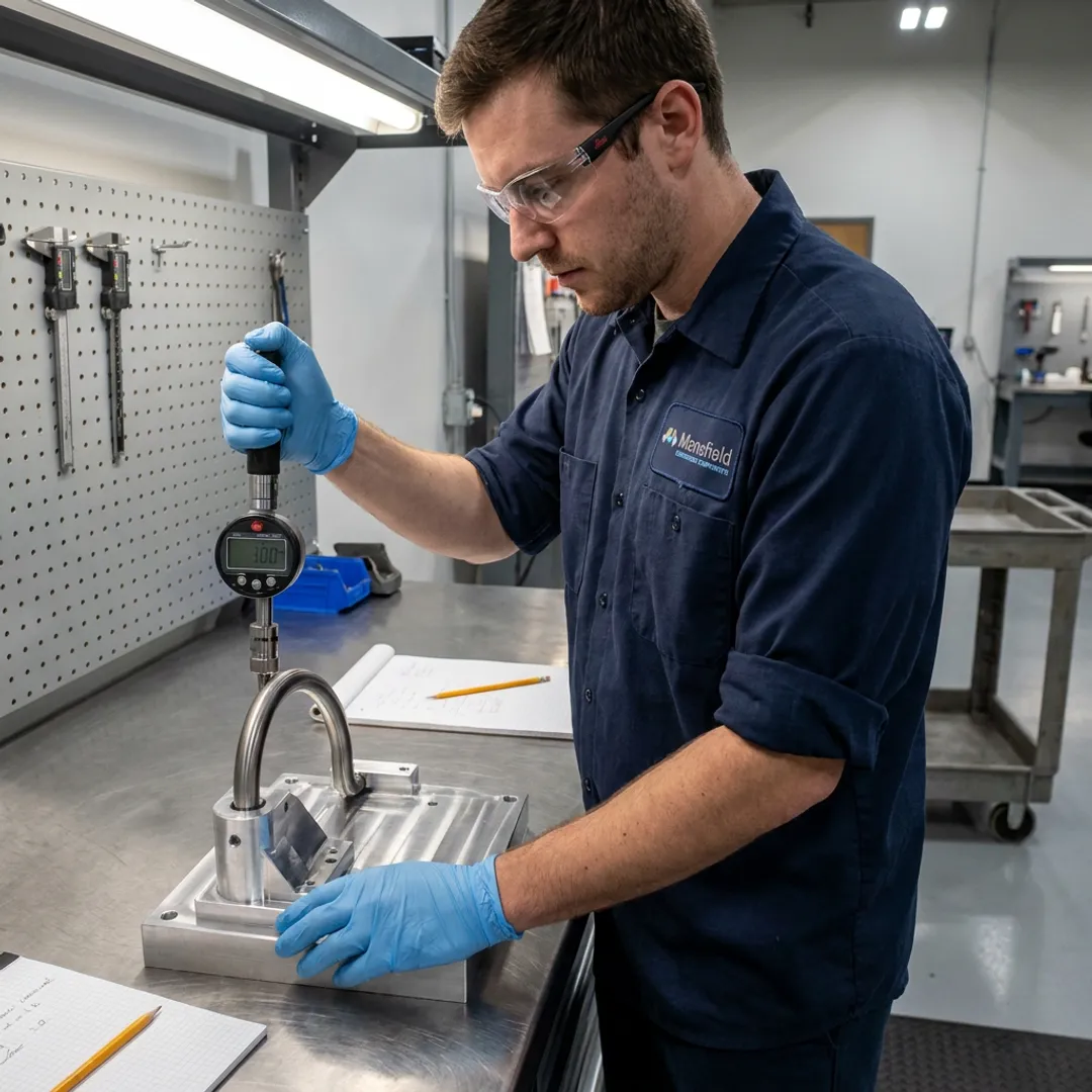 Engineer testing gooseneck hinge prototype