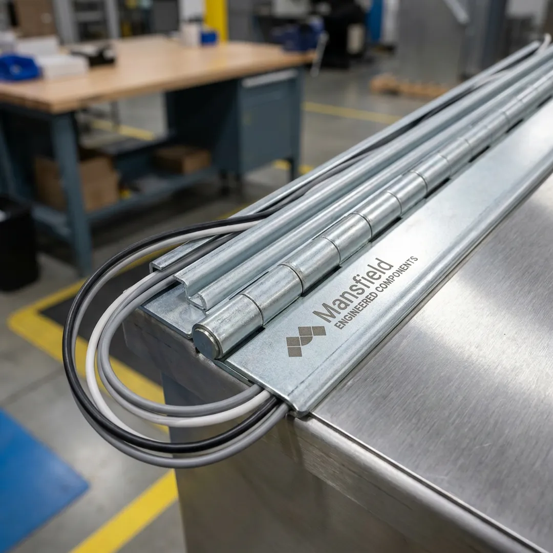 Electrified continuous hinge assembly for OEM equipment