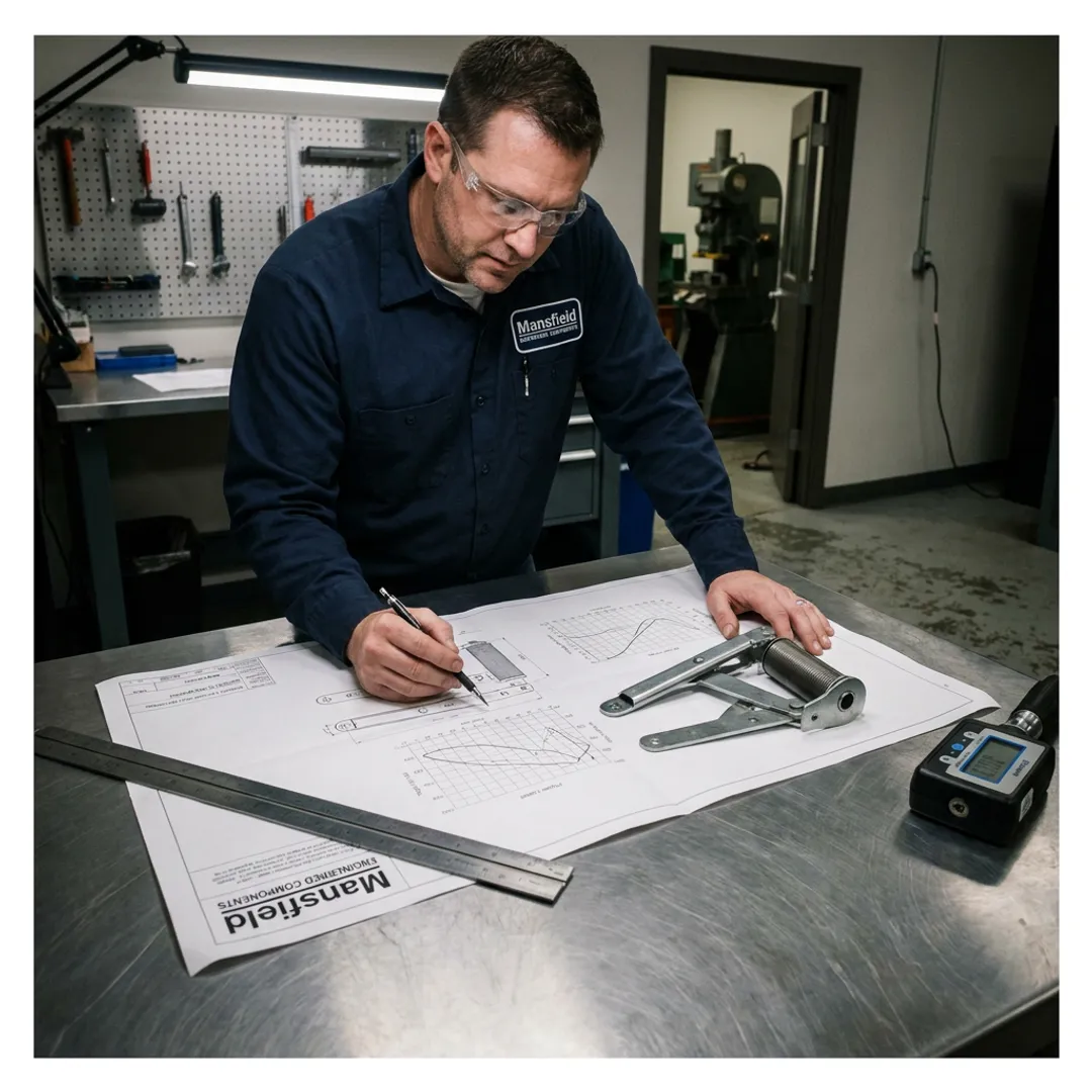 Engineer evaluating counterbalance hinge specifications