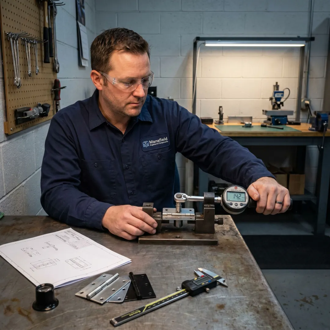 Engineer testing a custom friction hinge prototype