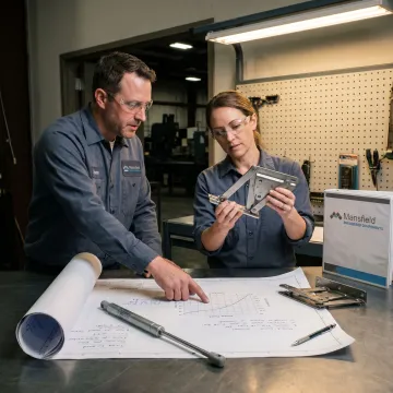 Engineers reviewing counterbalance prototype drawings