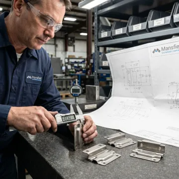 Engineer inspecting stamped metal appliance parts