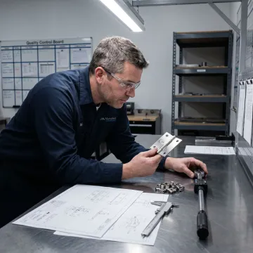 Engineer inspecting custom hinge prototypes