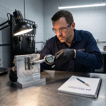 Engineer testing torque hinge prototype