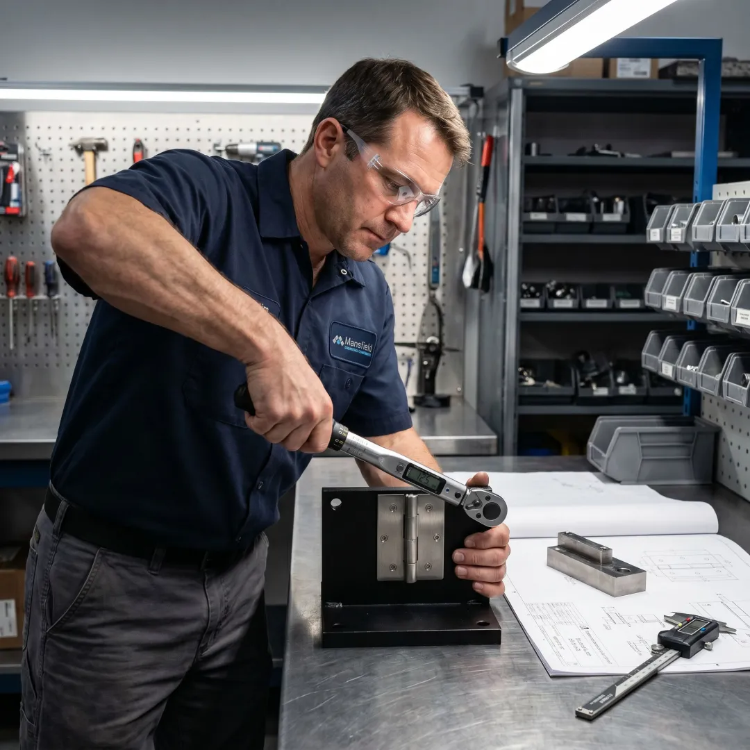 Engineer testing a hinge prototype