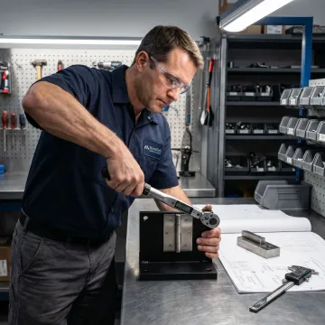 Engineer testing a hinge prototype