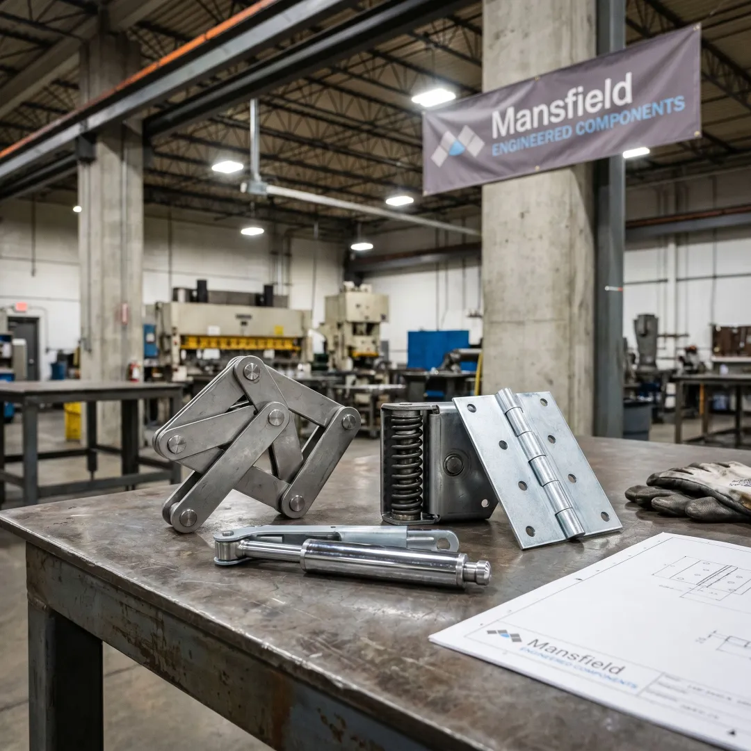 Industrial hinge components in manufacturing facility