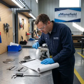 Engineer inspecting appliance hinge prototype