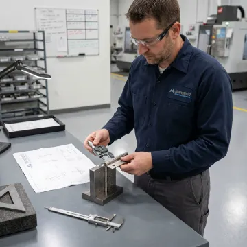 Engineer inspecting stainless steel appliance hinge prototypes