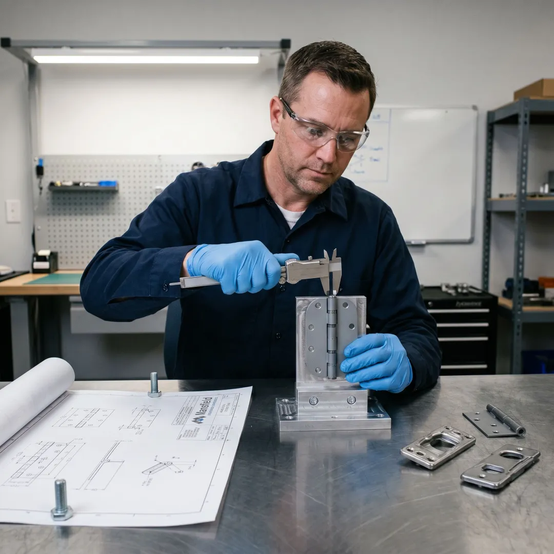 Engineer testing a prototype lift off hinge