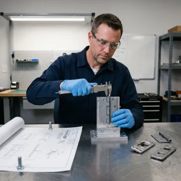 Engineer testing a prototype lift off hinge