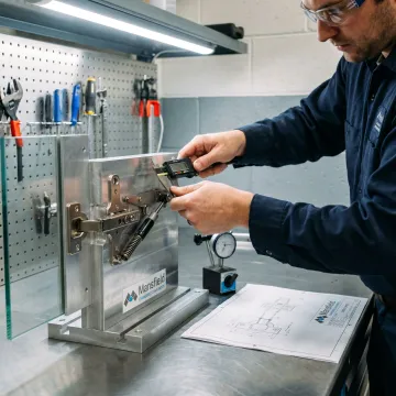 Engineer testing soft-close hinge prototype