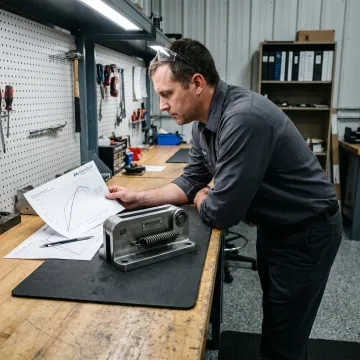 Engineer reviewing counterbalance mechanism design