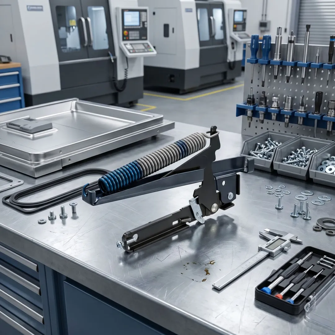 Custom dishwasher door hinge assembly for appliance manufacturing