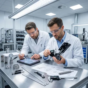 Engineers testing an automotive hinge prototype