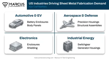Four key US industries driving sheet metal fabrication demand infographic