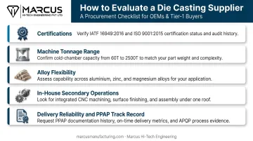 5-criteria die casting supplier evaluation checklist for procurement teams infographic