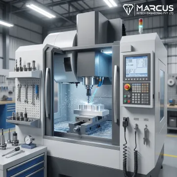 CNC milling machine machining a precision metal component