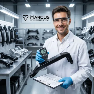 Technician inspecting coated automotive parts