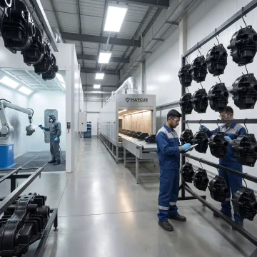 Industrial powder coating and surface finishing line
