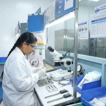 Medical device component assembly in progress