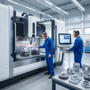 Precision CNC machining center producing metal components