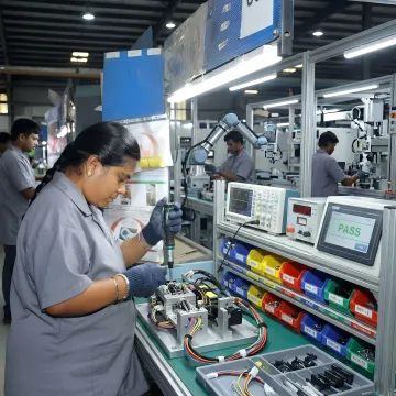 Industrial module assembly line in operation