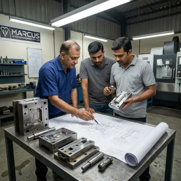 Engineers reviewing die casting mould design