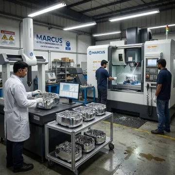 Medical die cast parts undergoing inspection and finishing