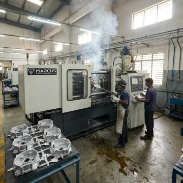 Cold chamber die casting machine in operation