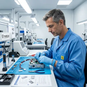 Technician assembling medical device module
