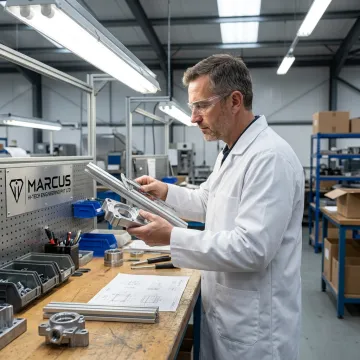 Technician inspecting anodised aluminium parts
