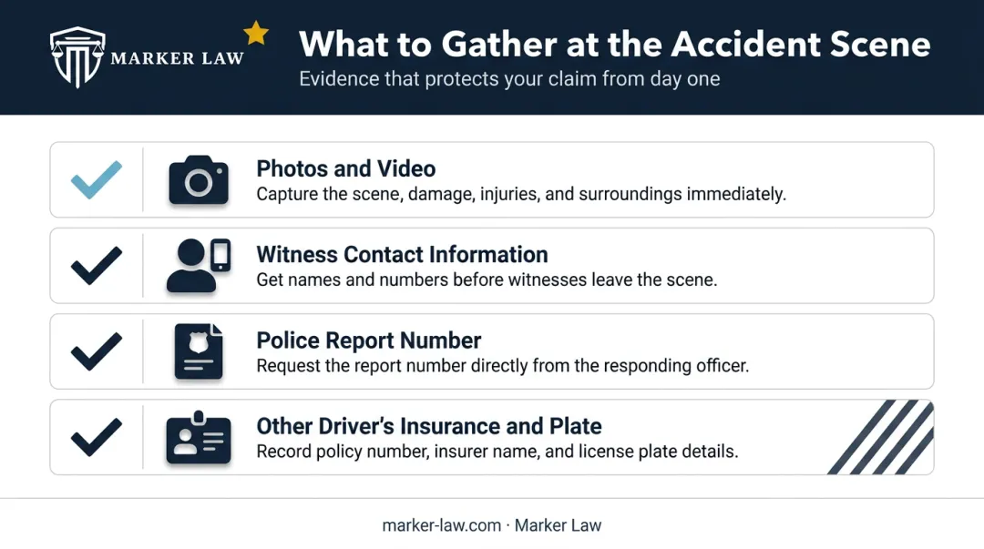 Post-accident scene evidence checklist with four key documentation items