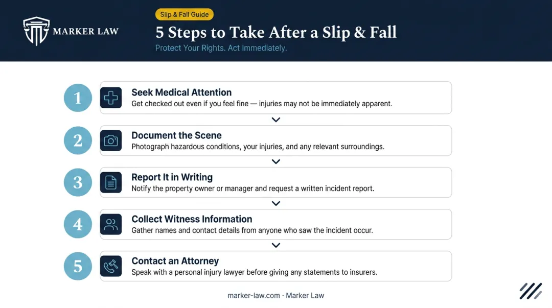 Five immediate steps to take after slip and fall accident in Illinois