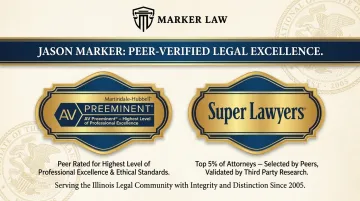 Attorney Jason Marker AV Preeminent and Super Lawyers peer recognition awards display