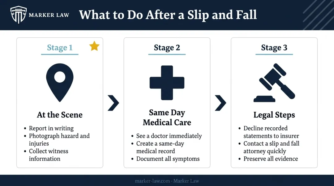 Step-by-step actions to take after a slip and fall accident to protect claim