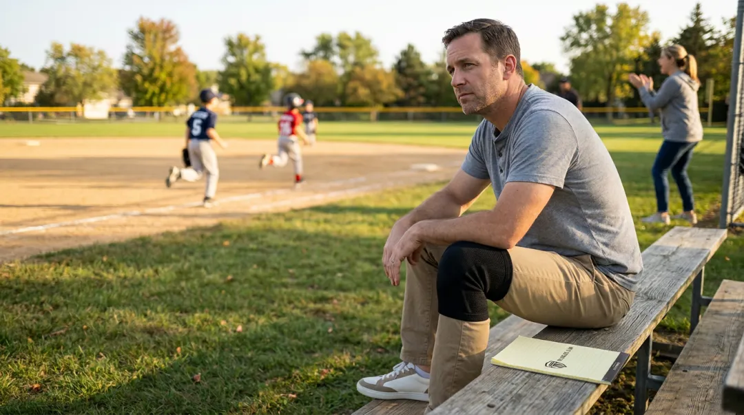 Person sitting alone watching family participate in outdoor activity from sideline
