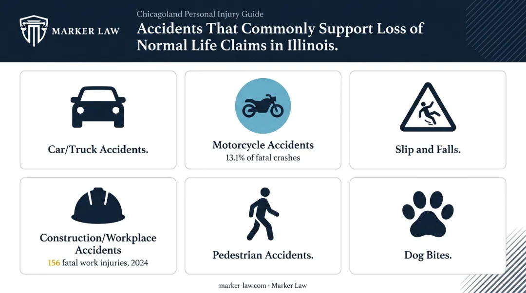 Common Illinois injury accident types supporting loss of normal life claims