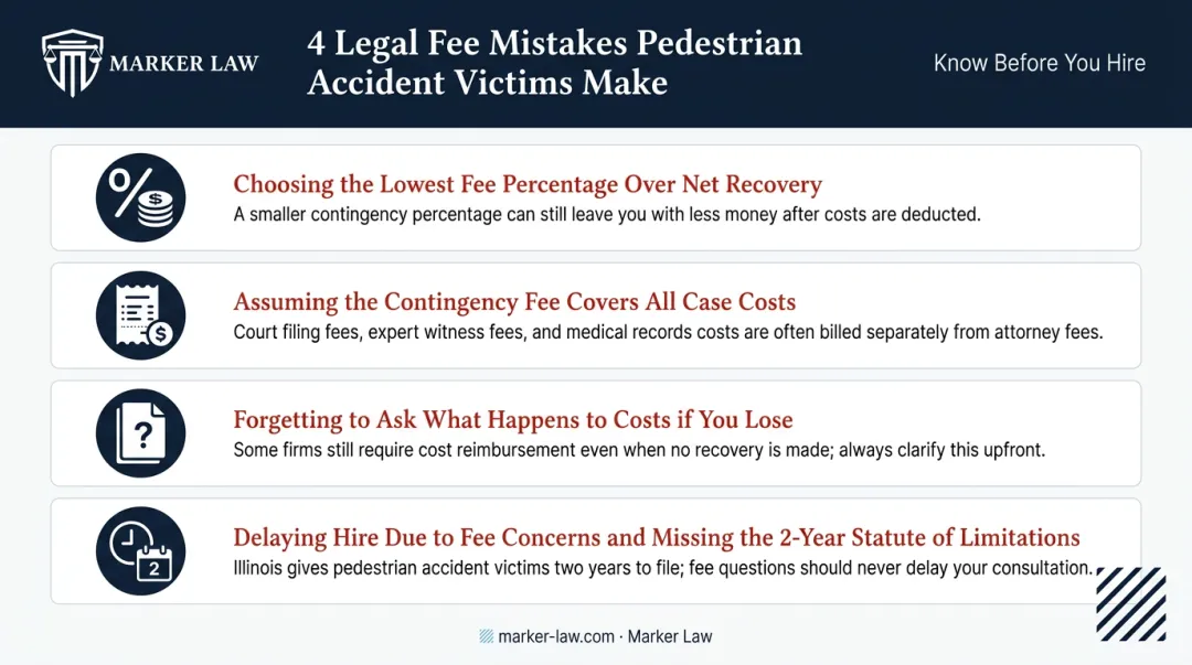 Four common pedestrian accident fee mistakes victims make when hiring attorneys