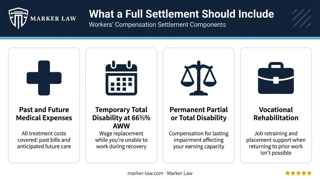 Four components of Illinois workers comp settlement full value breakdown