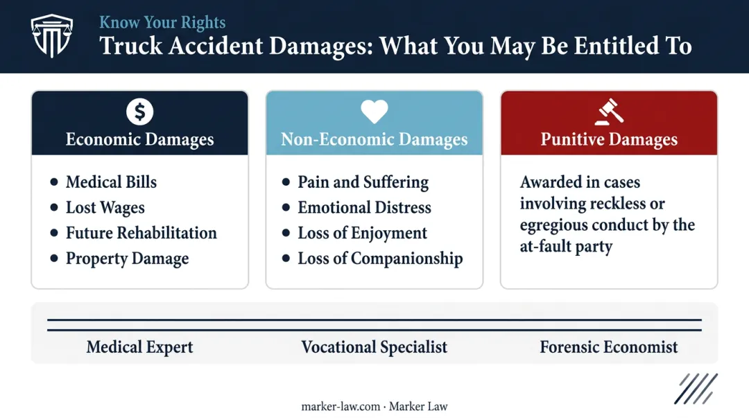 Truck accident full damages calculation process with economic non-economic and punitive categories