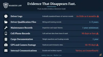 7 types of critical truck accident evidence with retention timelines infographic