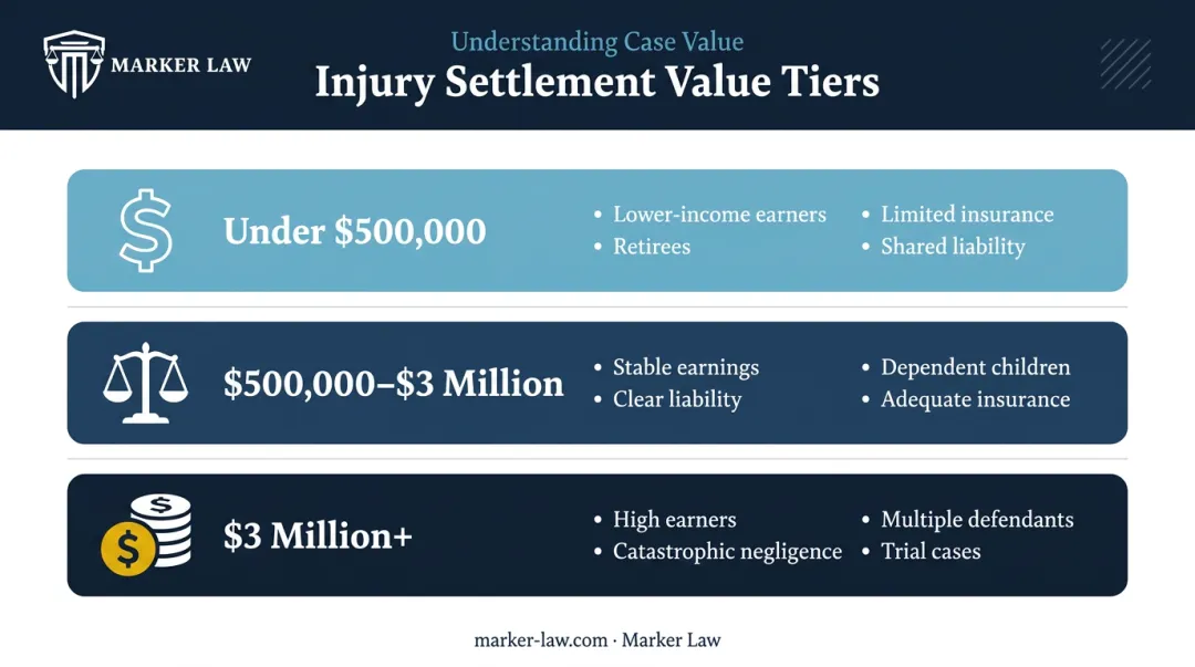 Three-tier Illinois wrongful death settlement range comparison infographic
