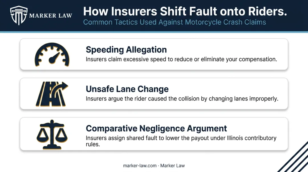 Insurance fault-shifting tactics against motorcycle riders three common dispute strategies