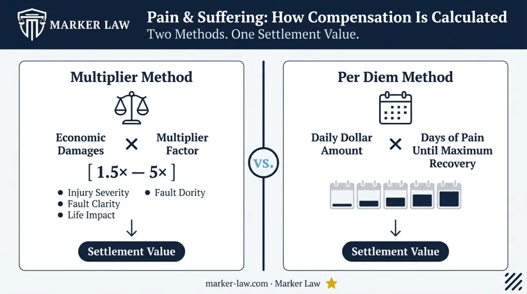 Whiplash pain and suffering multiplier versus per diem calculation methods comparison