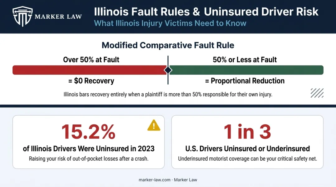 Illinois modified comparative fault rule and uninsured driver statistics breakdown